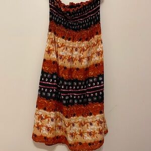 Rue 21 size small midi length cotton strapless dress with elastic rouche at bust